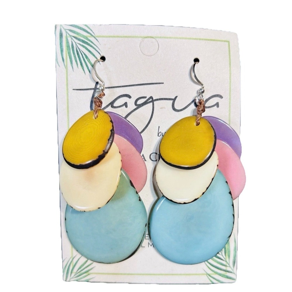 Jordin Tagua Nut Earrings Pastel Multicolor Unique Handmade 100% Natural Ecuador